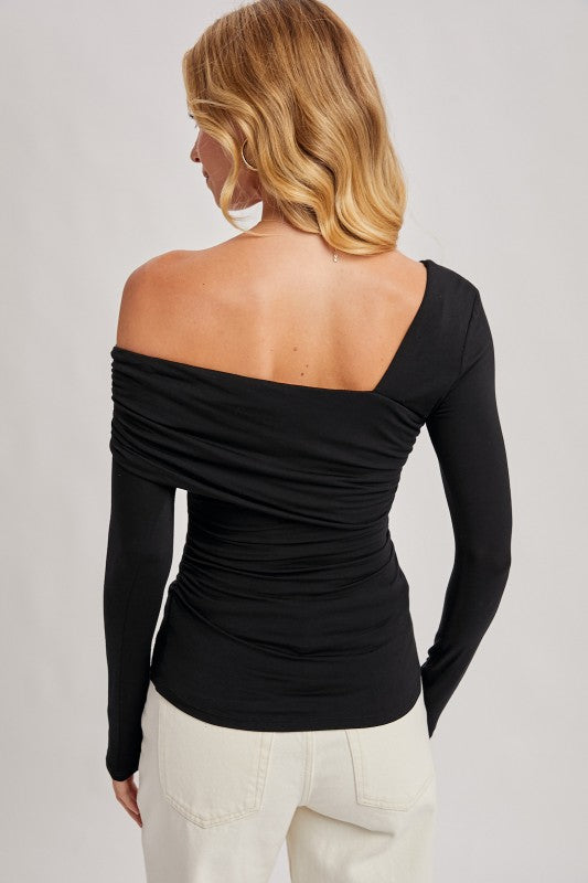 Elegant Asymmetric Neckline Knit Top