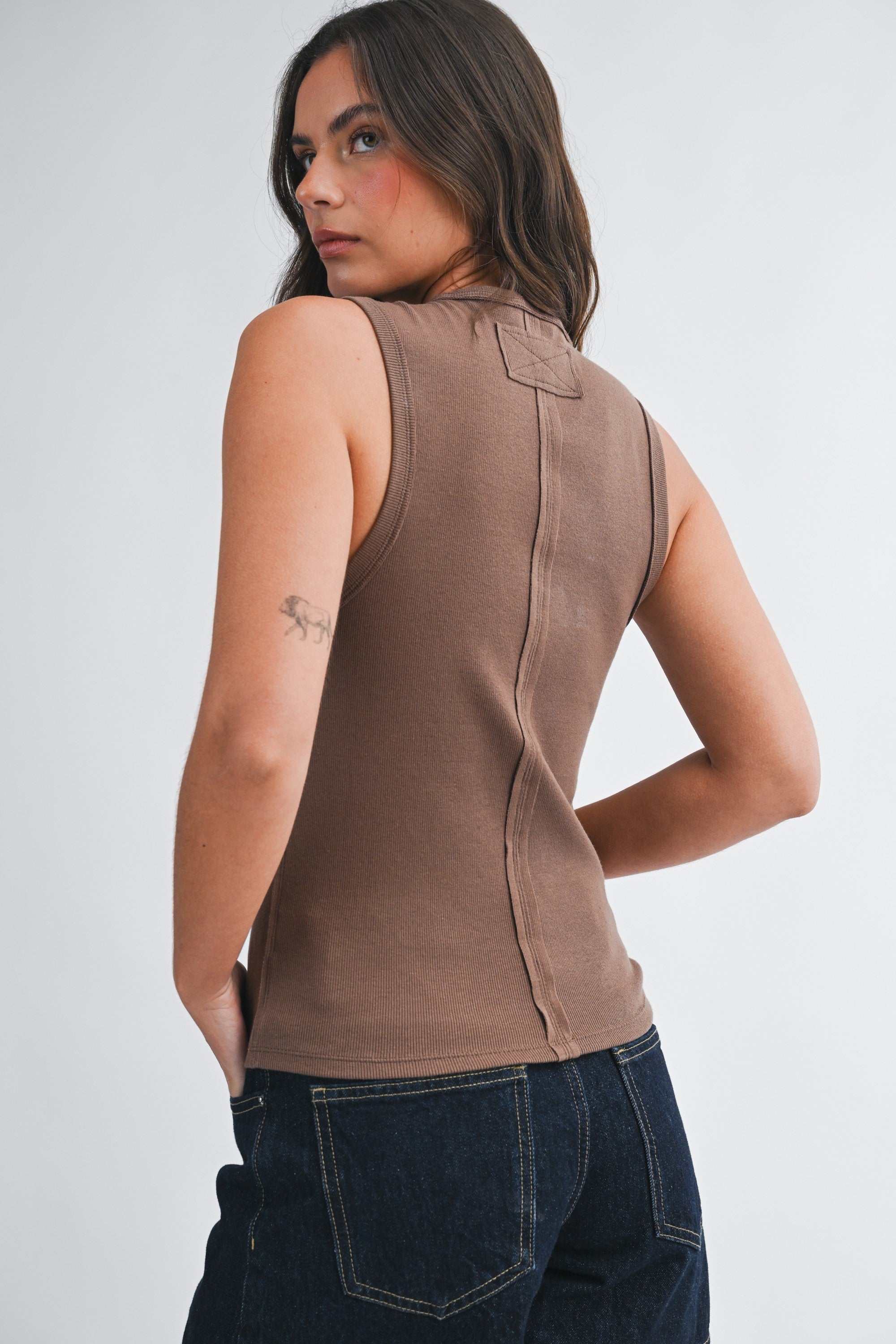 Chocolate Ribbed V-neck Tank Top