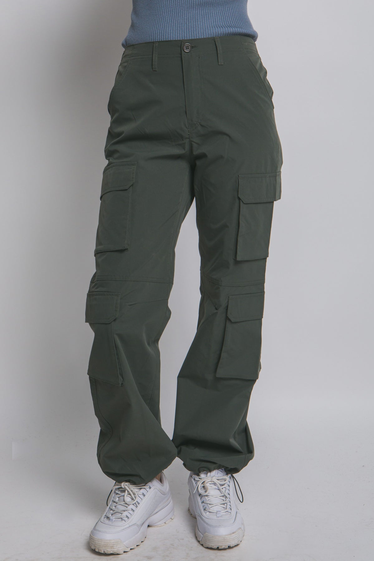 Army Green Cargo Pants With Button Closure