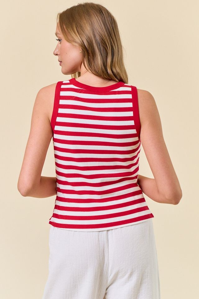 Red Stripe Button Front Tank