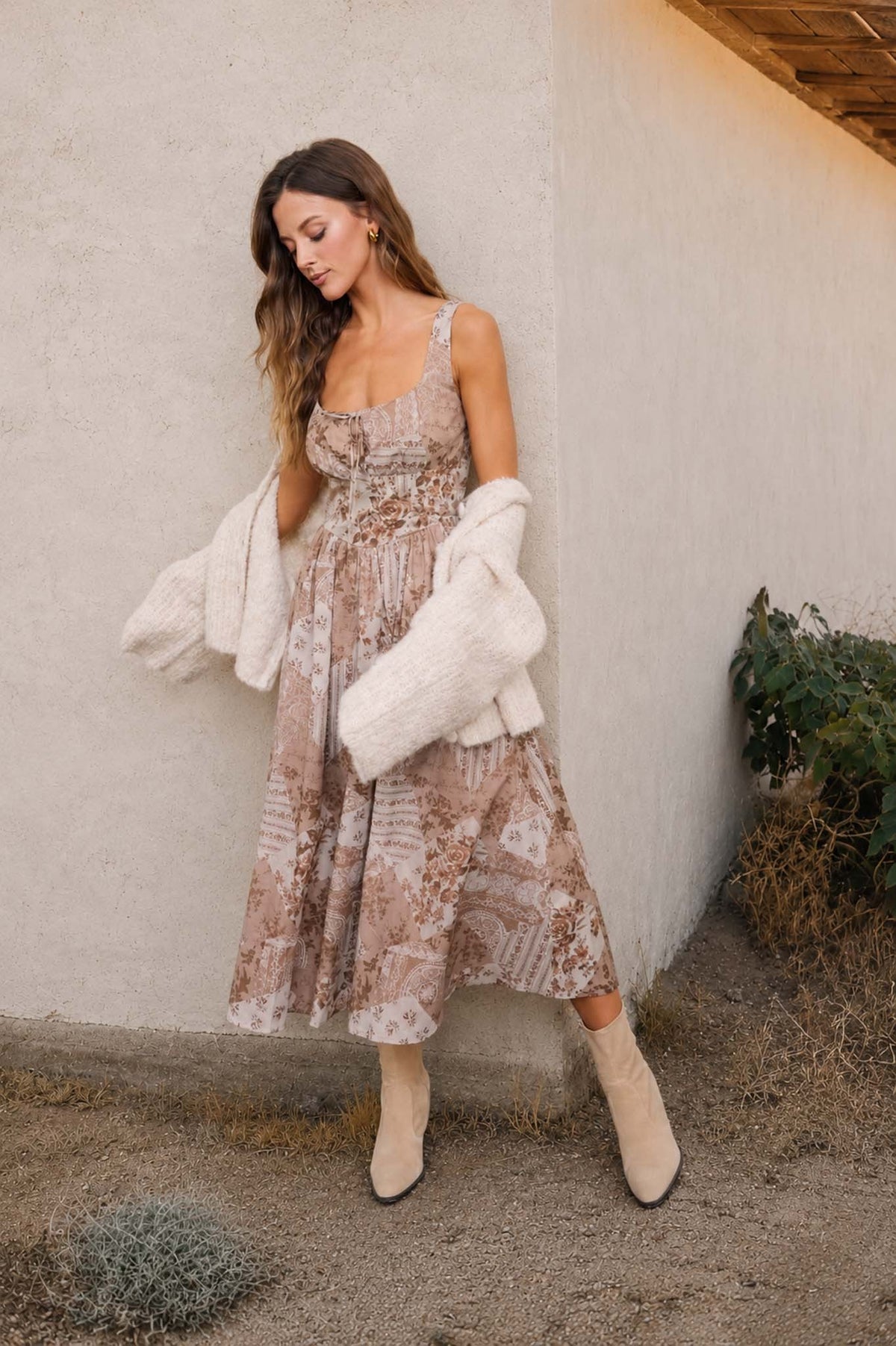 Brown Paisley Midi Dress