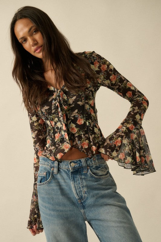 Floral Print Bell Sleeve Top