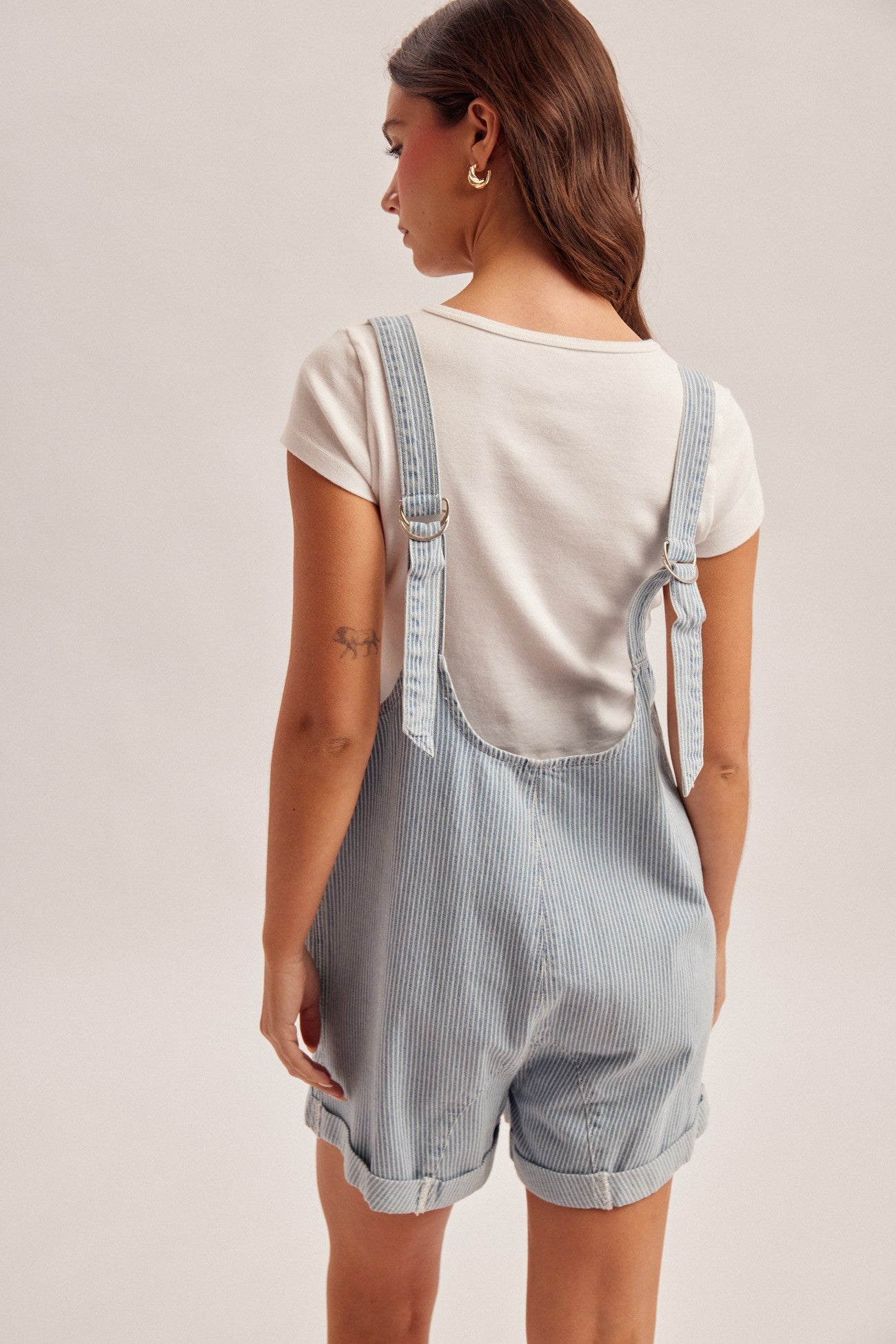 Railroad Stripe Denim Romper