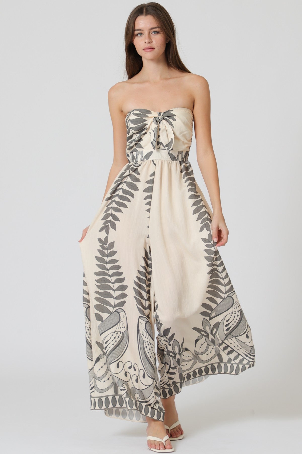 Beige Printed Jumpsuit