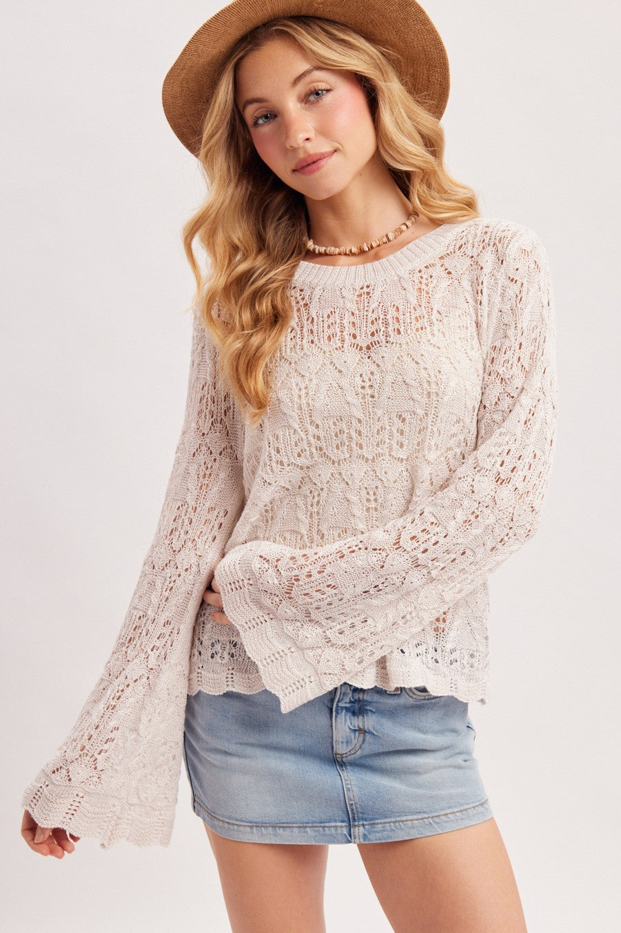 Pointelle Open Knit Pullover