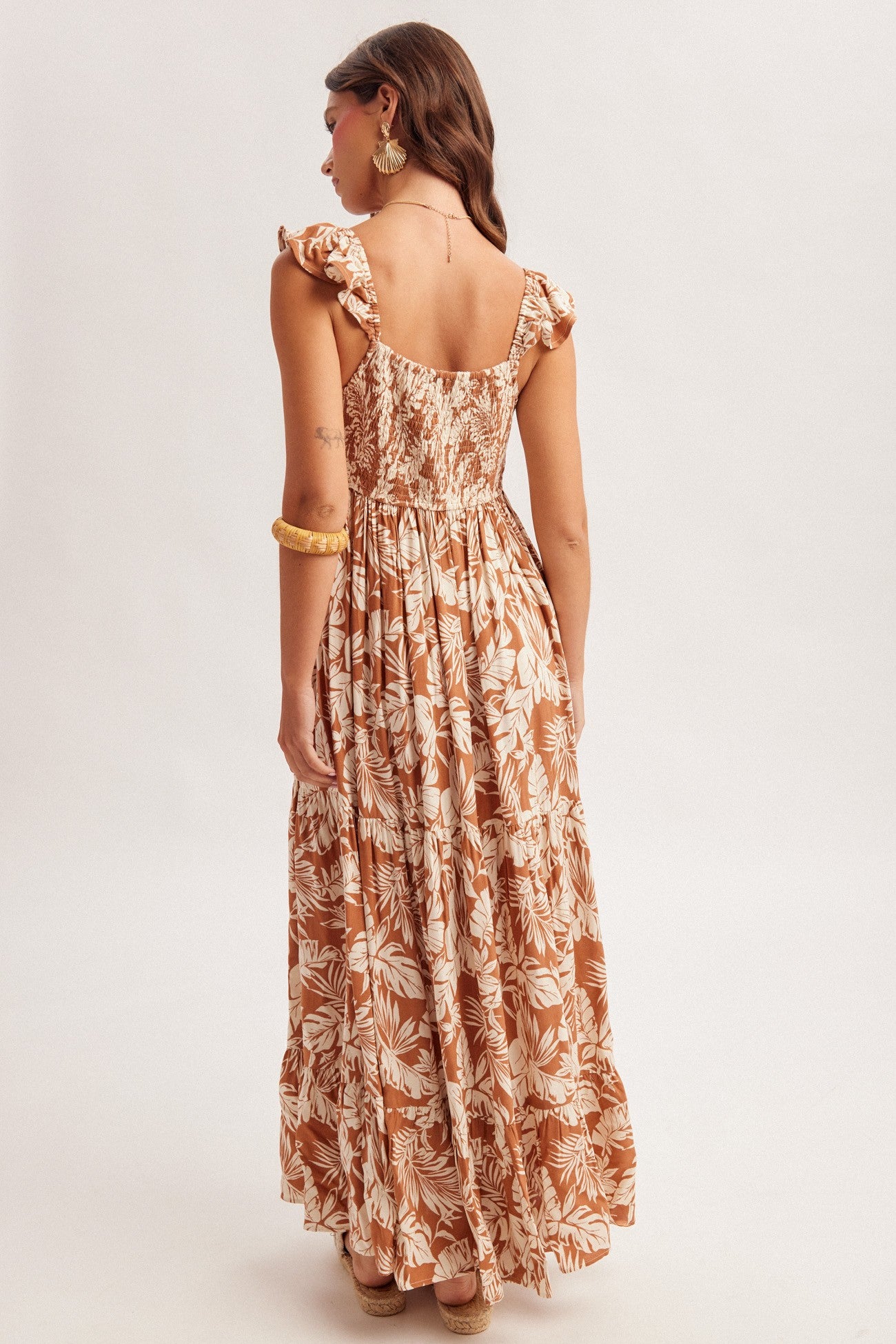 Ruffle Strap Shirred Detail Maxi