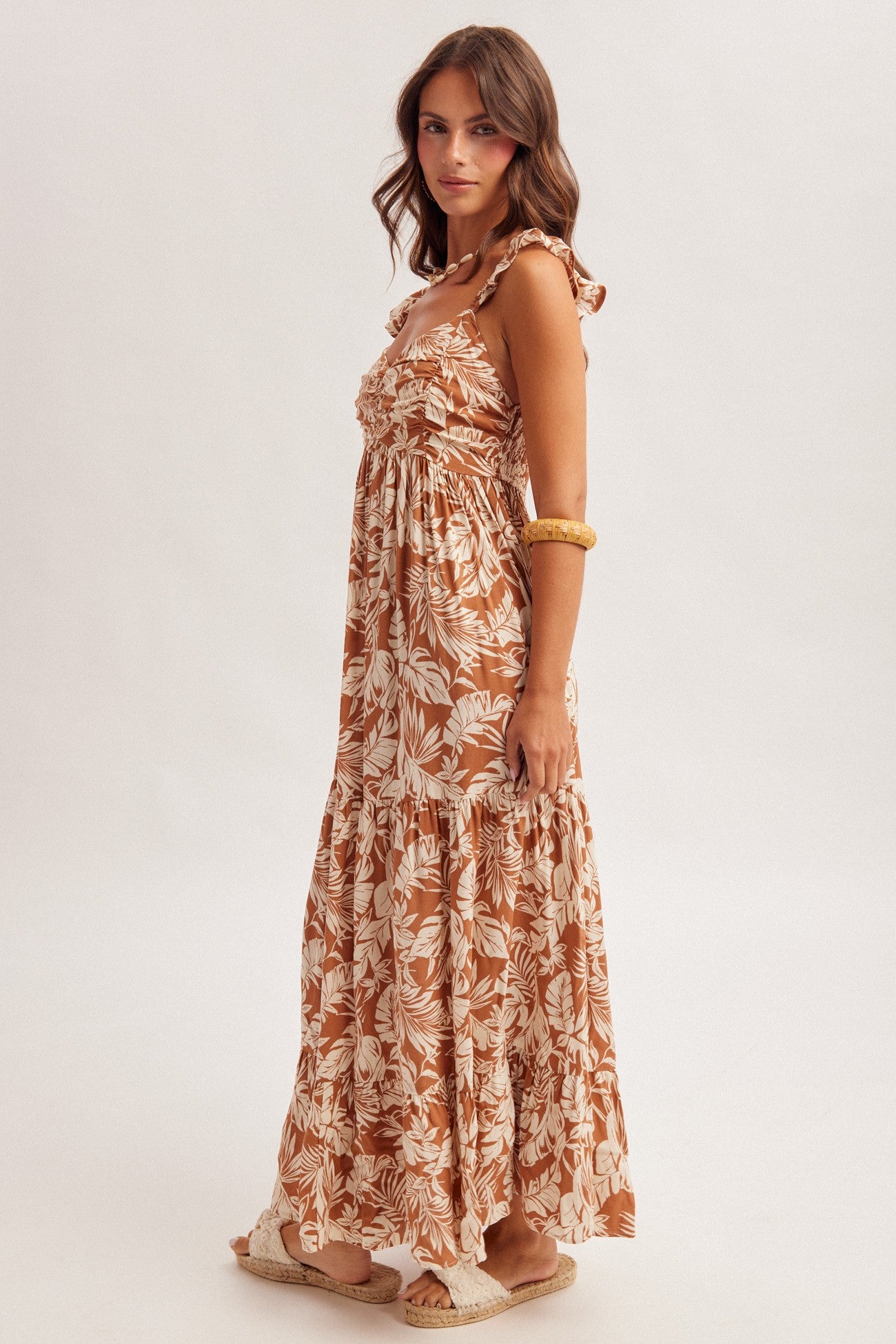 Ruffle Strap Shirred Detail Maxi