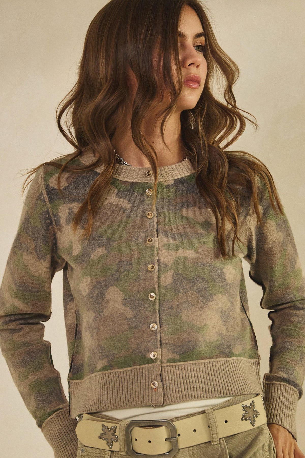 Camo Button Front Cardigan