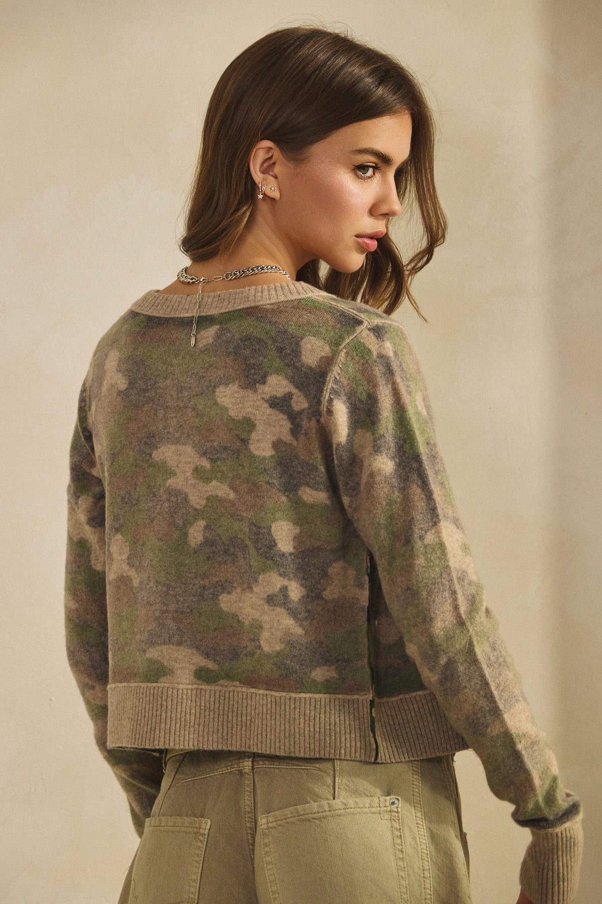 Camo Button Front Cardigan