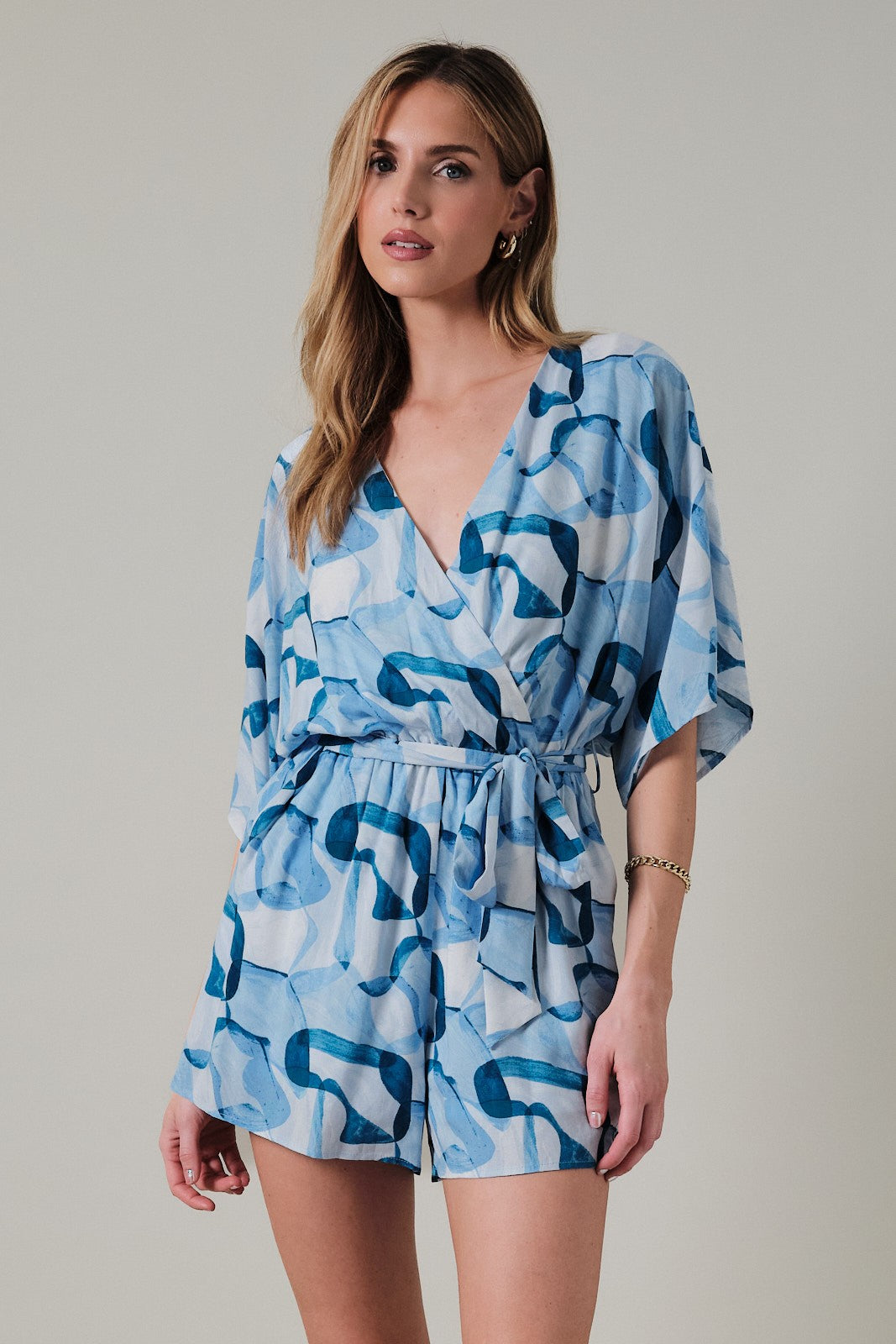 Surplice Abstract Print Romper