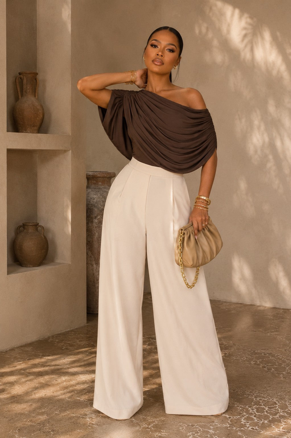Brown Drape Bodysuit
