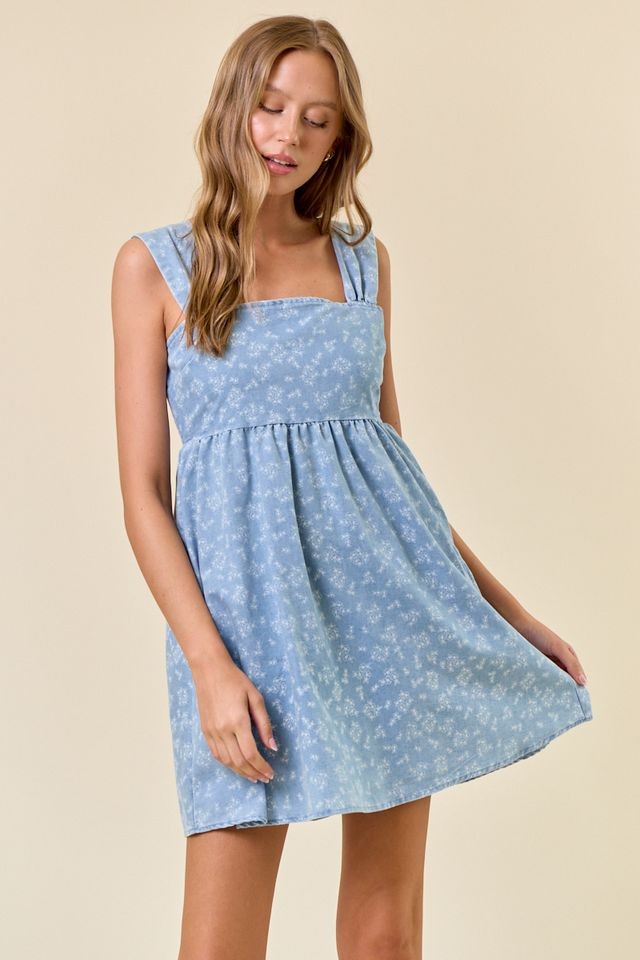 Floral Chambray Denim Dress