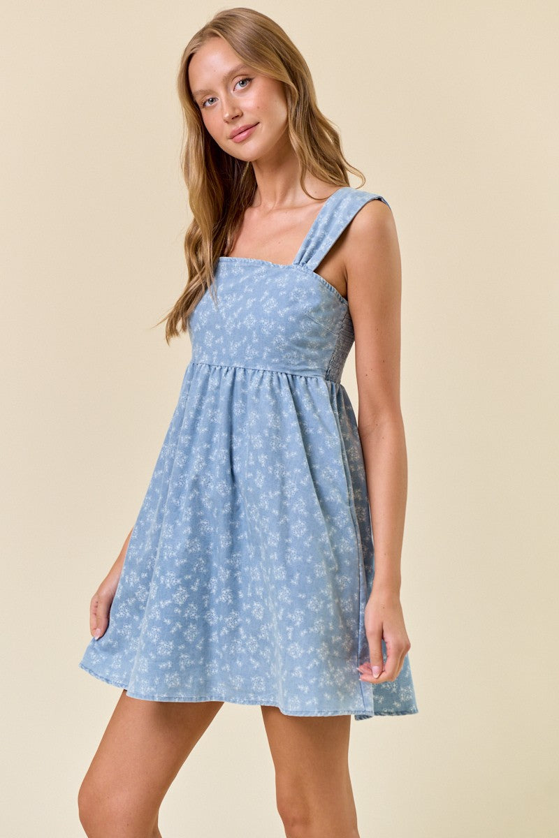 Floral Chambray Denim Dress