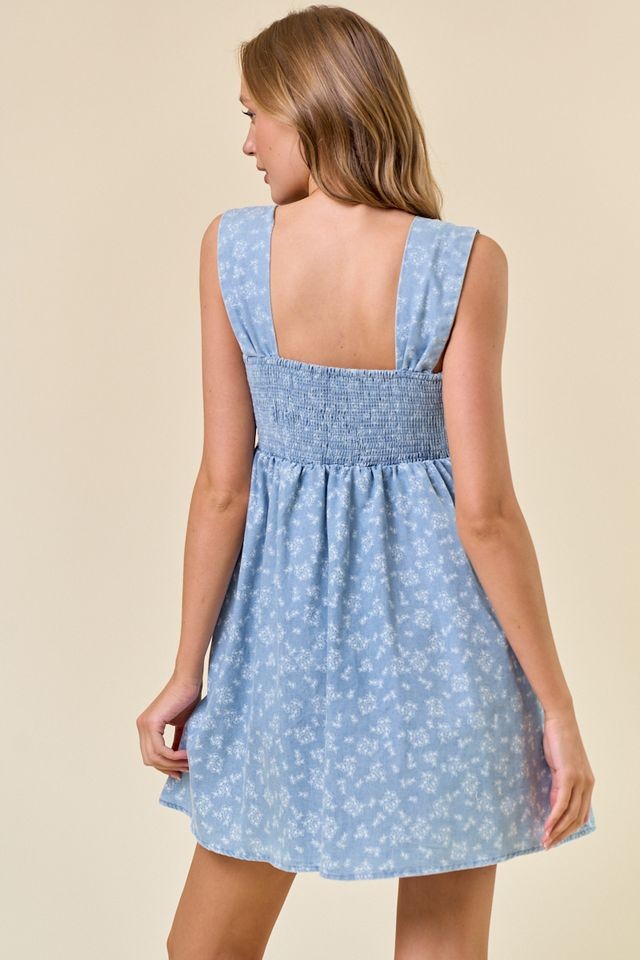Floral Chambray Denim Dress