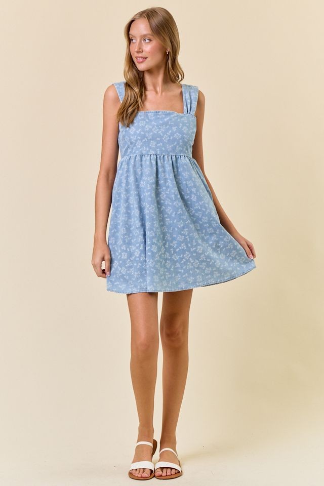 Floral Chambray Denim Dress