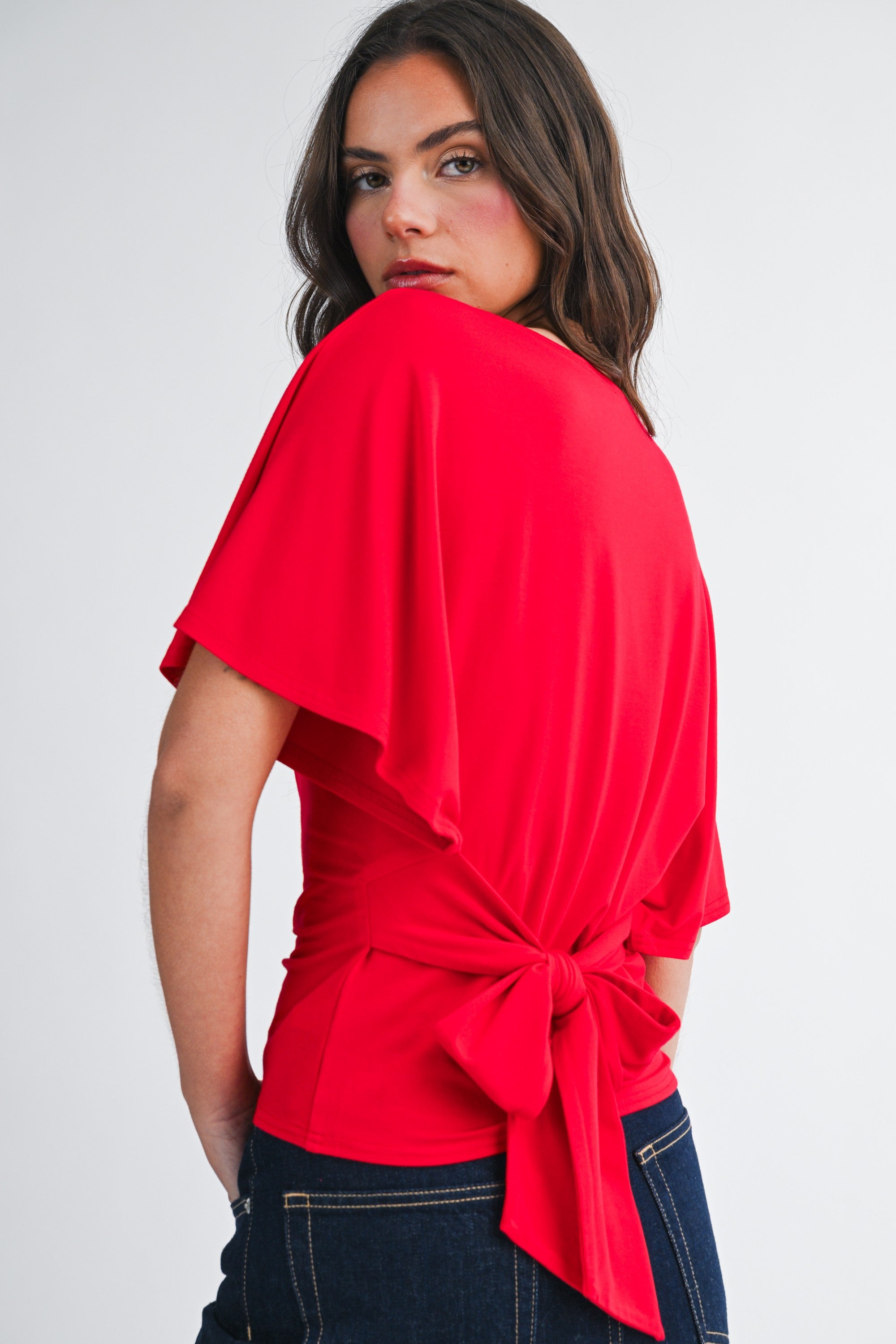 Cherry Draped Tie Top