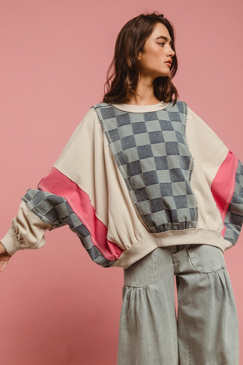 Denim Checkered Pullover