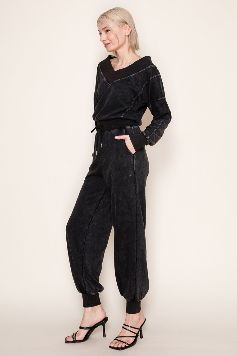 Black Washed Cotton Jumpsuit