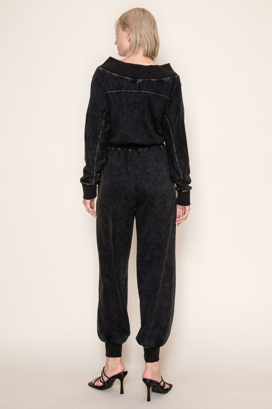 Black Washed Cotton Jumpsuit