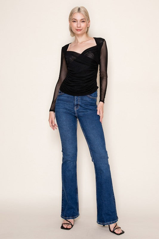 Long Sleeve Sheer Sleeve & Back Top