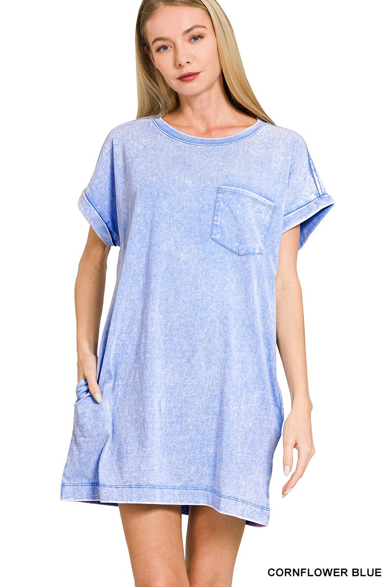 Cornflower Blue Washed T-Shirt Dress