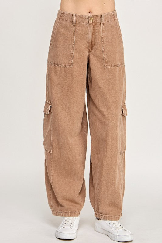 Washed Wide Leg Cargo Pant