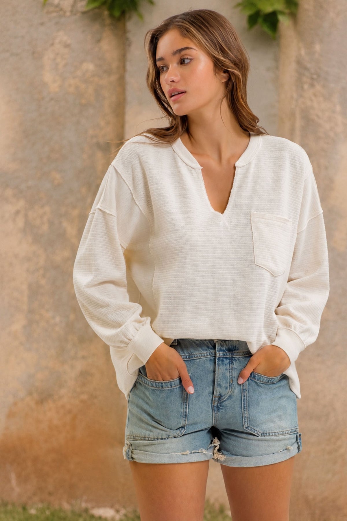 Ivory Split Neck Top