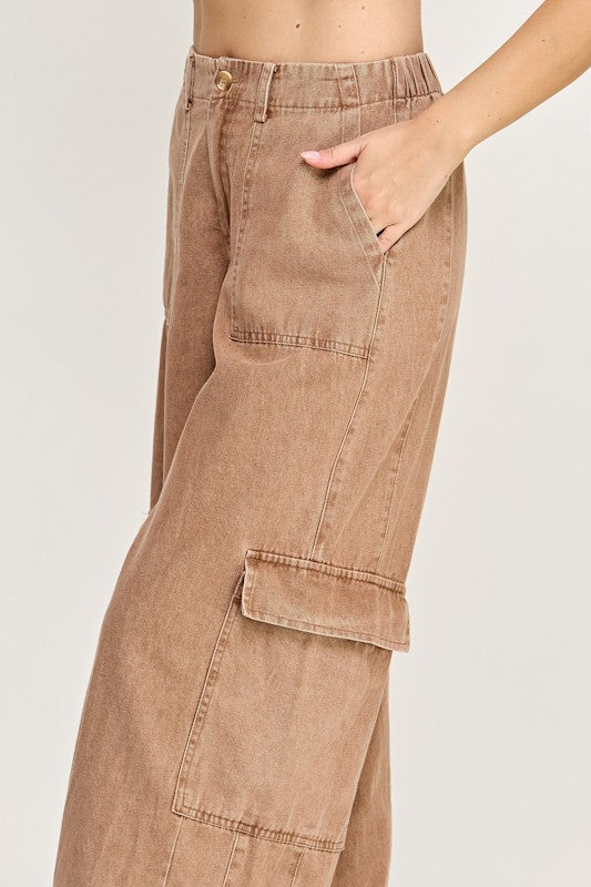 Washed Wide Leg Cargo Pant