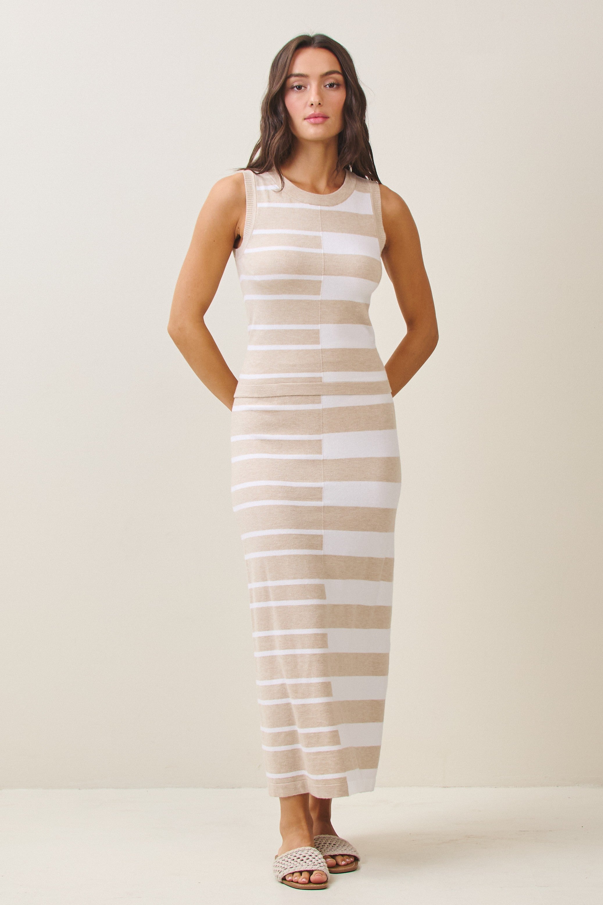 Colorblock Knit Vest & Skirt Set