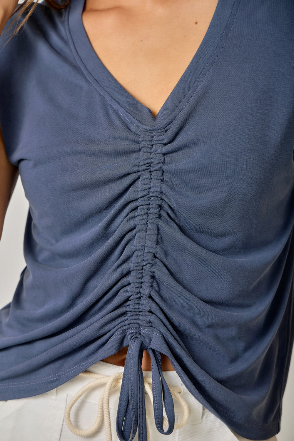 Denim Blue Ruched Top