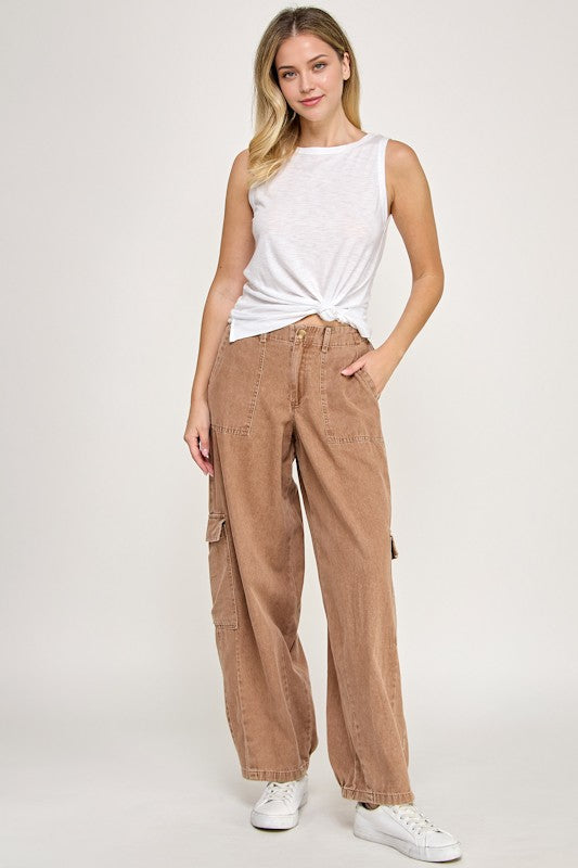 Washed Wide Leg Cargo Pant